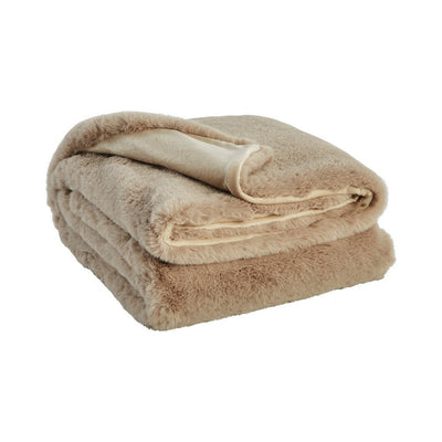 BENZARA 60 Inch Throw Blanket, Soft Faux Rabbit Fur Front, Set of 3, Fabric, Taupe - BM283138