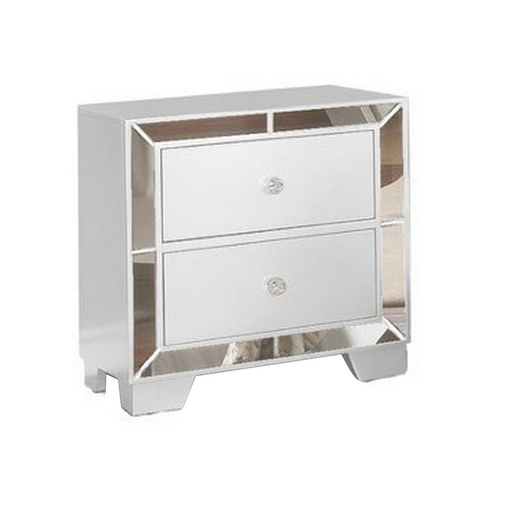 BENZARA Eli 23 Inch Modern Wood Nightstand, 2 Drawers, Mirrored Edges, Clean White - BM283145