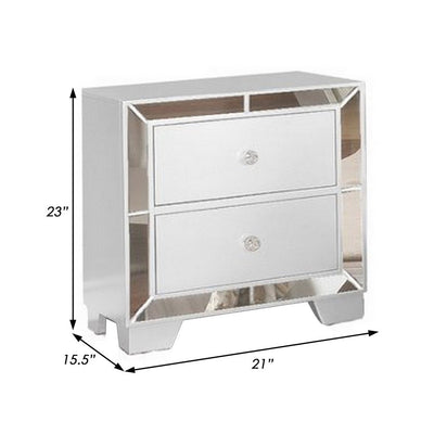 BENZARA Eli 23 Inch Modern Wood Nightstand, 2 Drawers, Mirrored Edges, Clean White - BM283145
