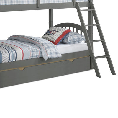 BENZARA Diana Modern Wood Twin Bunk Beds with Trundle, Slatted Arch Headboard, Gray - BM283154