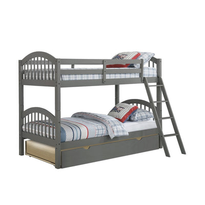 BENZARA Diana Modern Wood Twin Bunk Beds with Trundle, Slatted Arch Headboard, Gray - BM283154
