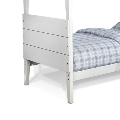 BENZARA Nia Modern Wood Twin Bunk Bed, Panel Headboard, Built in Ladder, White - BM283159