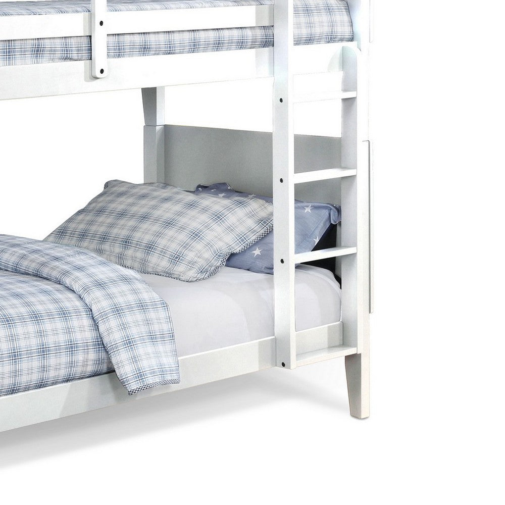 BENZARA Nia Modern Wood Twin Bunk Bed, Panel Headboard, Built in Ladder, White - BM283159