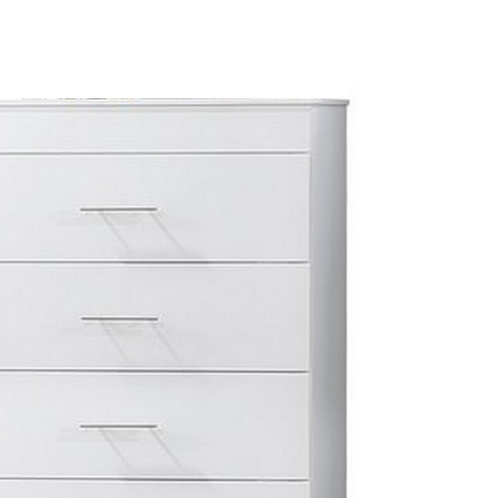 BENZARA Vin 48 Inch Modern Tall Dresser Chest, 5 Gliding Drawers, Crisp White - BM283224