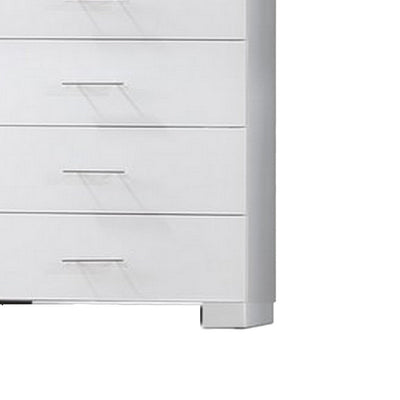 BENZARA Vin 48 Inch Modern Tall Dresser Chest, 5 Gliding Drawers, Crisp White - BM283224