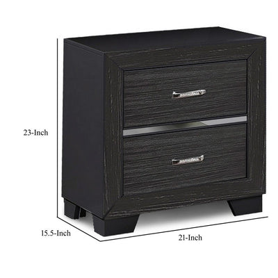 BENZARA Abrie 23 Inch Solid Wood Nightstand, 2 Drawers, Crystal Handles, Dark Gray - BM283245