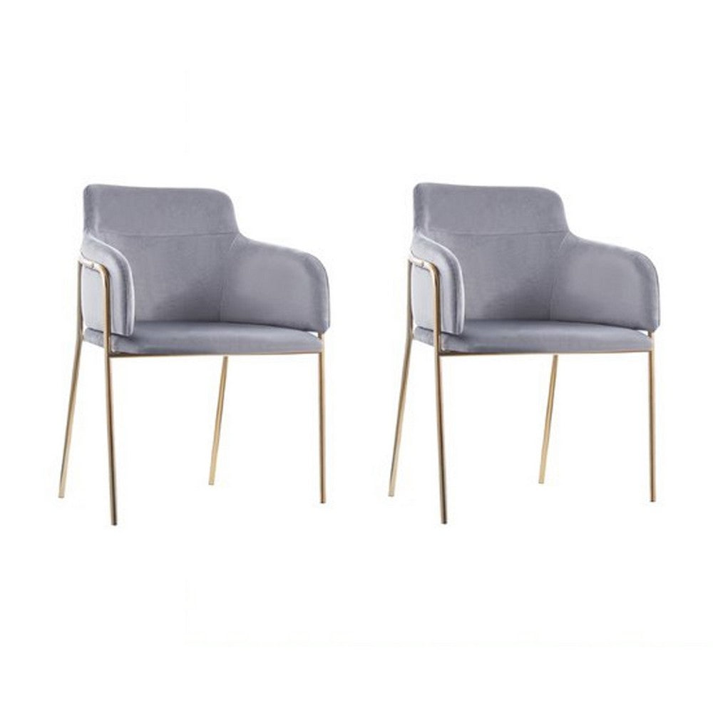 BENZARA Ethan 24 Inch Modern Dining Chair, Gray Velvet, Gold Metal Legs, Set of 2 - BM283254