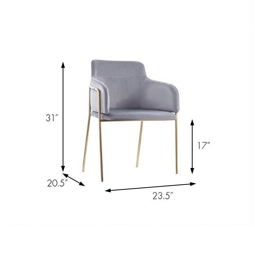 BENZARA Ethan 24 Inch Modern Dining Chair, Gray Velvet, Gold Metal Legs, Set of 2 - BM283254