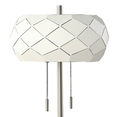 BENZARA 28 Inch Accent Table Lamp, Geometric Drum Shade, Metal Base, White, Silver - BM283263