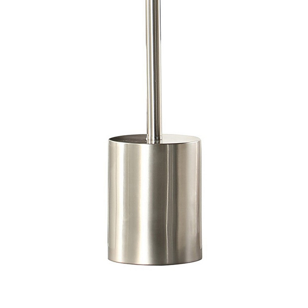 BENZARA 28 Inch Accent Table Lamp, Geometric Drum Shade, Metal Base, White, Silver - BM283263