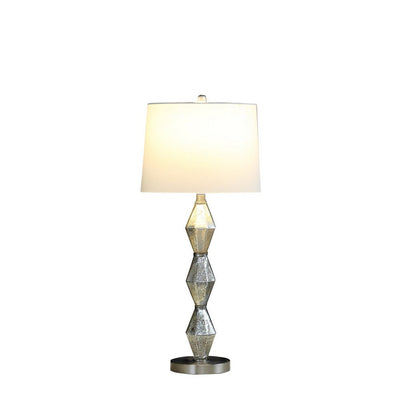 BENZARA Ruth 30 Inch Accent Table Lamp, Glass Diamond Pedestal Base, White, Silver - BM283265