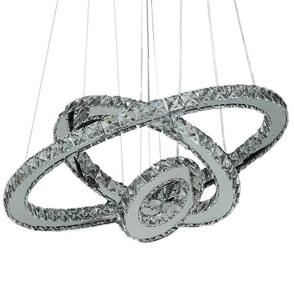 BENZARA 12- 47 Inch Adjustable Chandelier, Clear Crystal Accents, LED Chrome Silver - BM283275