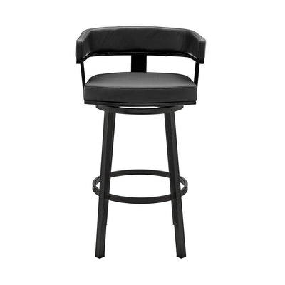 BENZARA Jack 30 Inch Bar Height Stool, Swivel Chair, Vegan Faux Leather, Black - BM283285