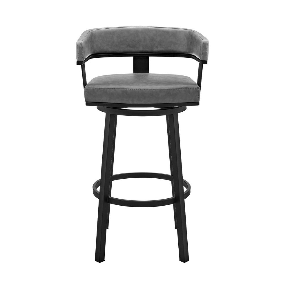BENZARA Jack 26 Inch Counter Height Bar Stool, Swivel Chair, Faux Leather, Gray - BM283288