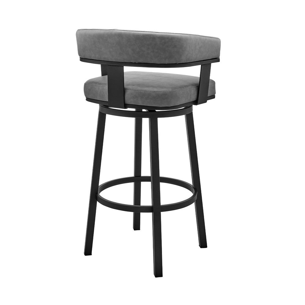 BENZARA Jack 26 Inch Counter Height Bar Stool, Swivel Chair, Faux Leather, Gray - BM283288
