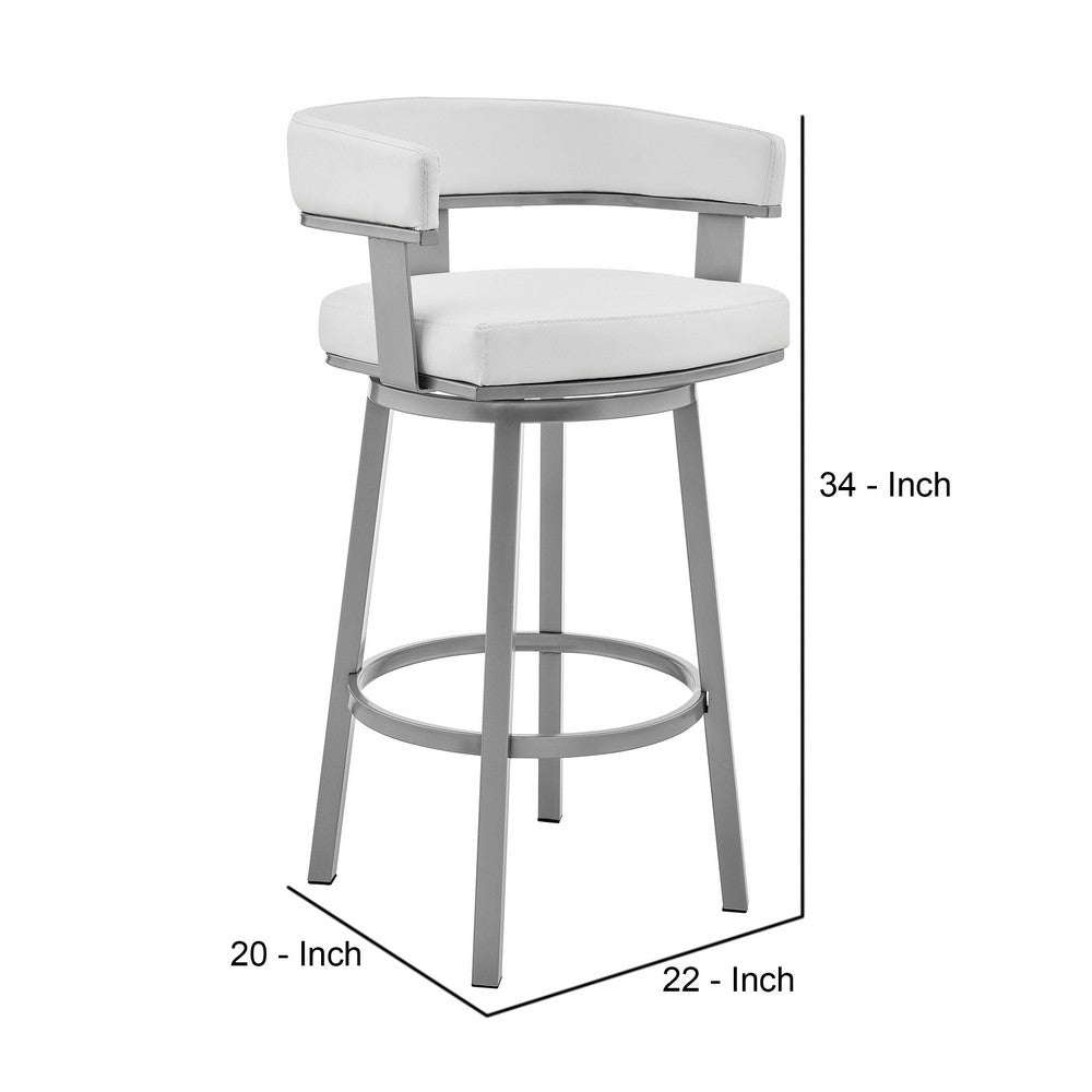 BENZARA Jack 26 Inch Counter Height Bar Stool, Swivel Chair, Faux Leather, White - BM283290