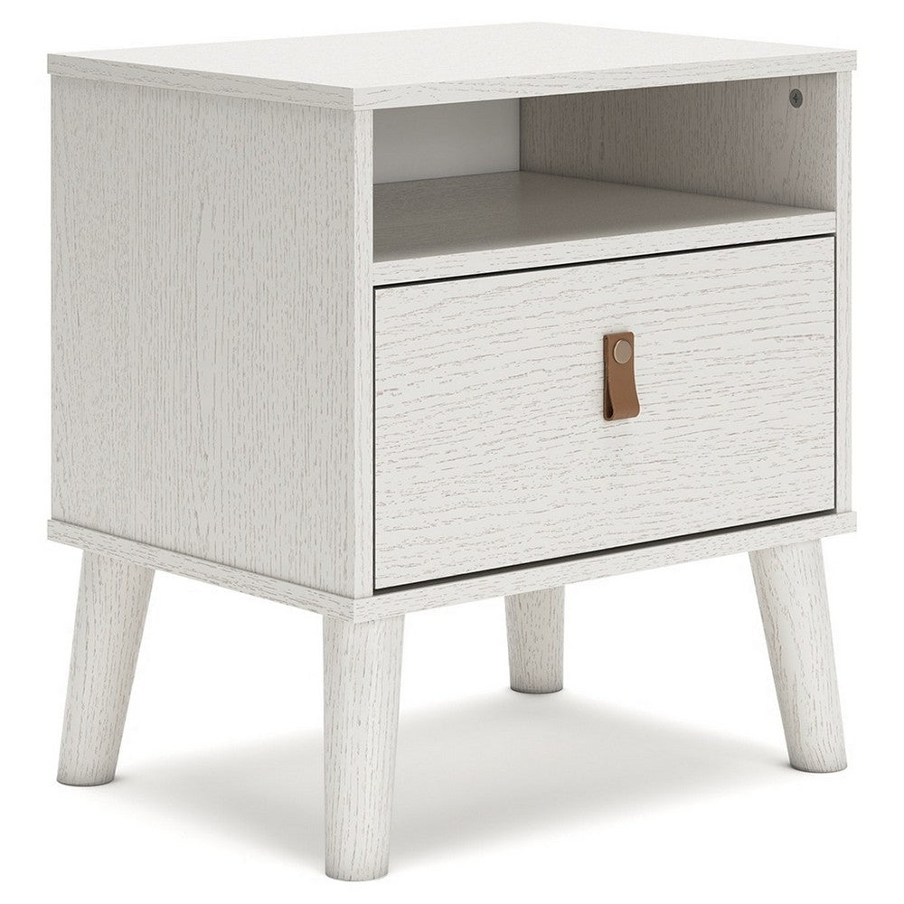 BENZARA Luna 22 Inch Wood Nightstand, 1 Drawer, Faux Leather Knobs, White Finish - BM283315