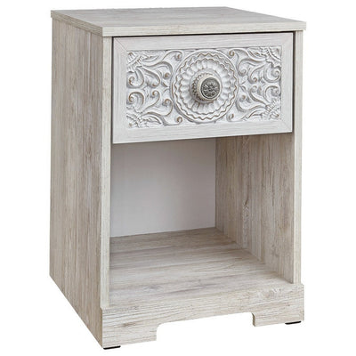 BENZARA Nate 22 Inch Classic Nightstand, 1 Compartment, 1 Drawer, Antique White - BM283320