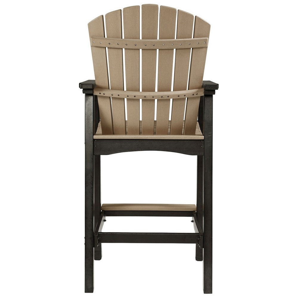 BENZARA 30 Inch Classic Outdoor Barstool Chair, Set of 2, Rustic Brown and Black - BM283330