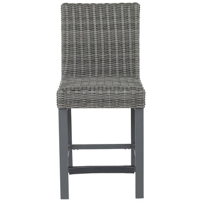 BENZARA Jack 28 Inch Outdoor Barstool Chair, Tall Backrest, Set of 2, Aluminum,Gray - BM283331