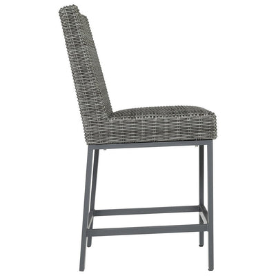 BENZARA Jack 28 Inch Outdoor Barstool Chair, Tall Backrest, Set of 2, Aluminum,Gray - BM283331