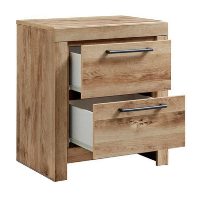 BENZARA Amy 24 Inch Modern Wood Nightstand, 2 Drawers, 2 USB Ports, Natural Brown - BM283332