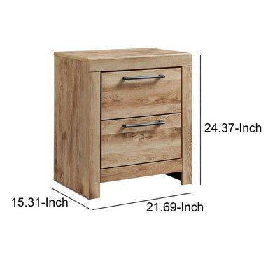 BENZARA Amy 24 Inch Modern Wood Nightstand, 2 Drawers, 2 USB Ports, Natural Brown - BM283332