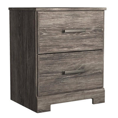 BENZARA Lin 24 Inch Rustic Wood Nightstand, 2 Drawers, Gray Oak Grain Details - BM283334