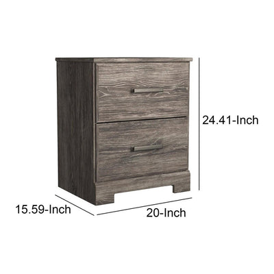 BENZARA Lin 24 Inch Rustic Wood Nightstand, 2 Drawers, Gray Oak Grain Details - BM283334