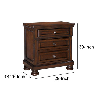 BENZARA Ayla 30 Inch Classic Nightstand, Wood Frame, 2 Drawers, Hand Finished Brown - BM283337