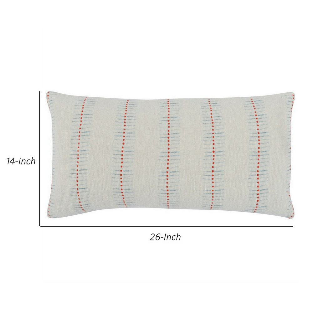 BENZARA 14 x 26 Accent Lumbar Pillow, Down Insert, Embroidered Details, Ivory White - BM283441