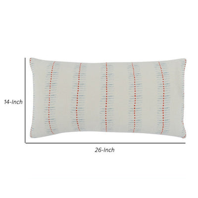 BENZARA 14 x 26 Accent Lumbar Pillow, Down Insert, Embroidered Details, Ivory White - BM283441