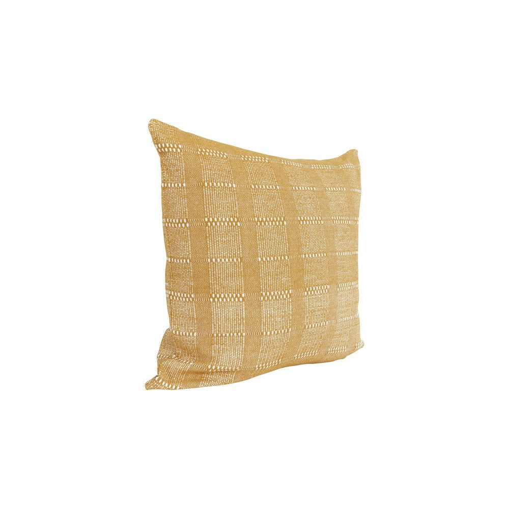 BENZARA Lisa 22 x 22 Soft Fabric Accent Throw Pillow, Woven Plaid Design, Yellow - BM283484