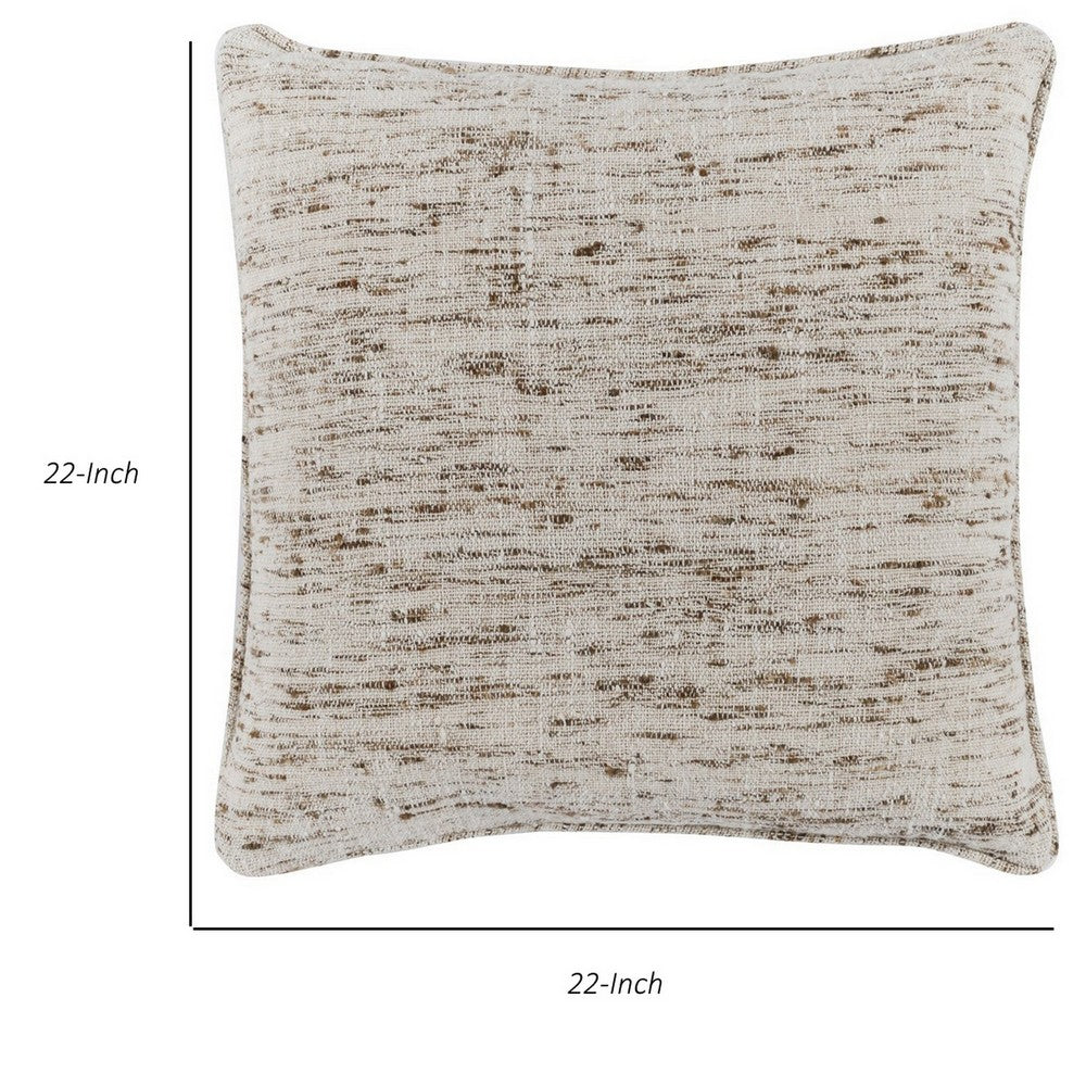 BENZARA 22 x 22 Accent Throw Pillow, Down Insert, Handwoven Textured Design, Beige - BM283488