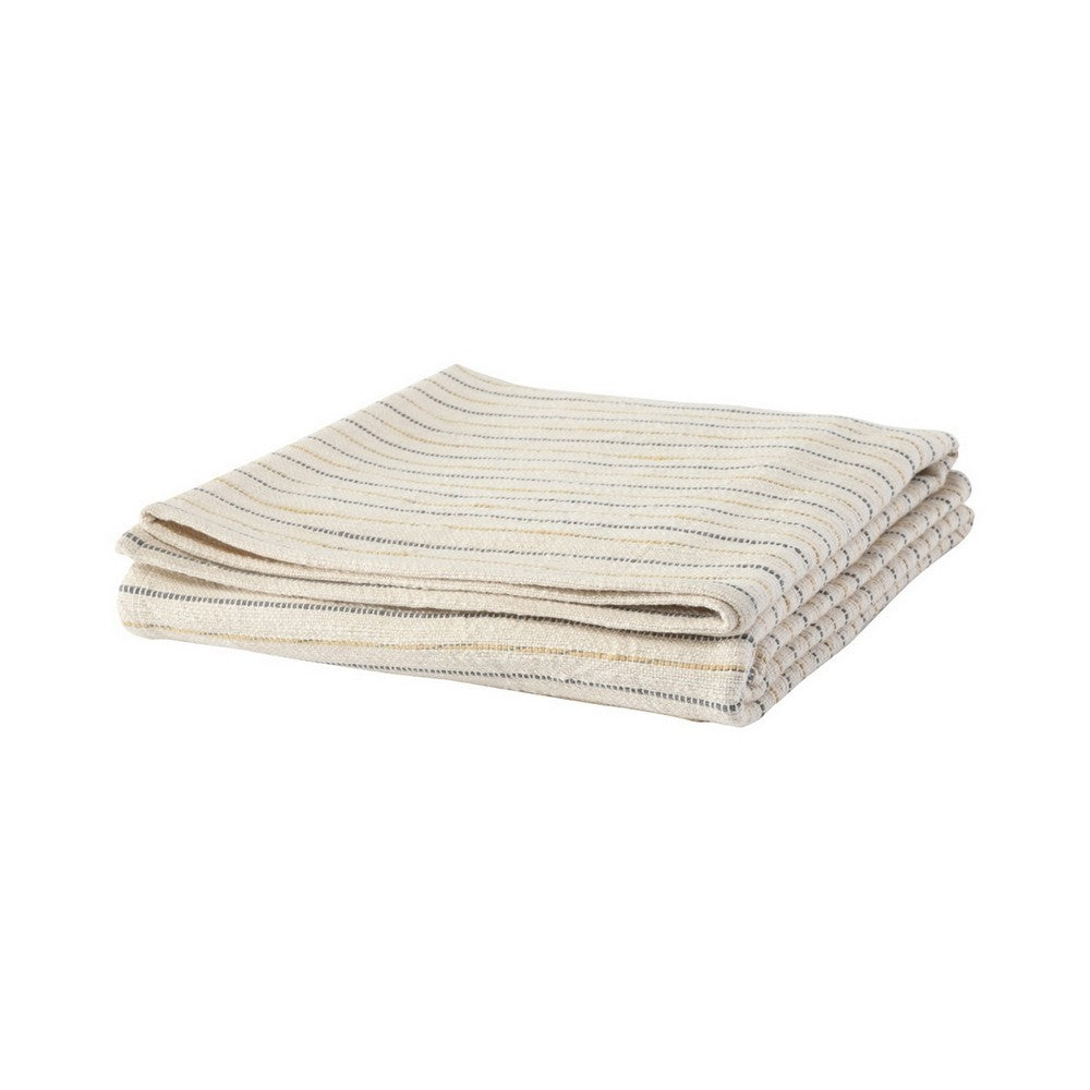BENZARA 70 Inch Extra Soft Cotton Throw Blanket, Yarn Dyed Striped Design, Cream - BM283639