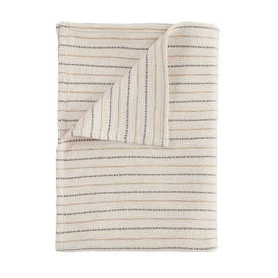 BENZARA 70 Inch Extra Soft Cotton Throw Blanket, Yarn Dyed Striped Design, Cream - BM283639