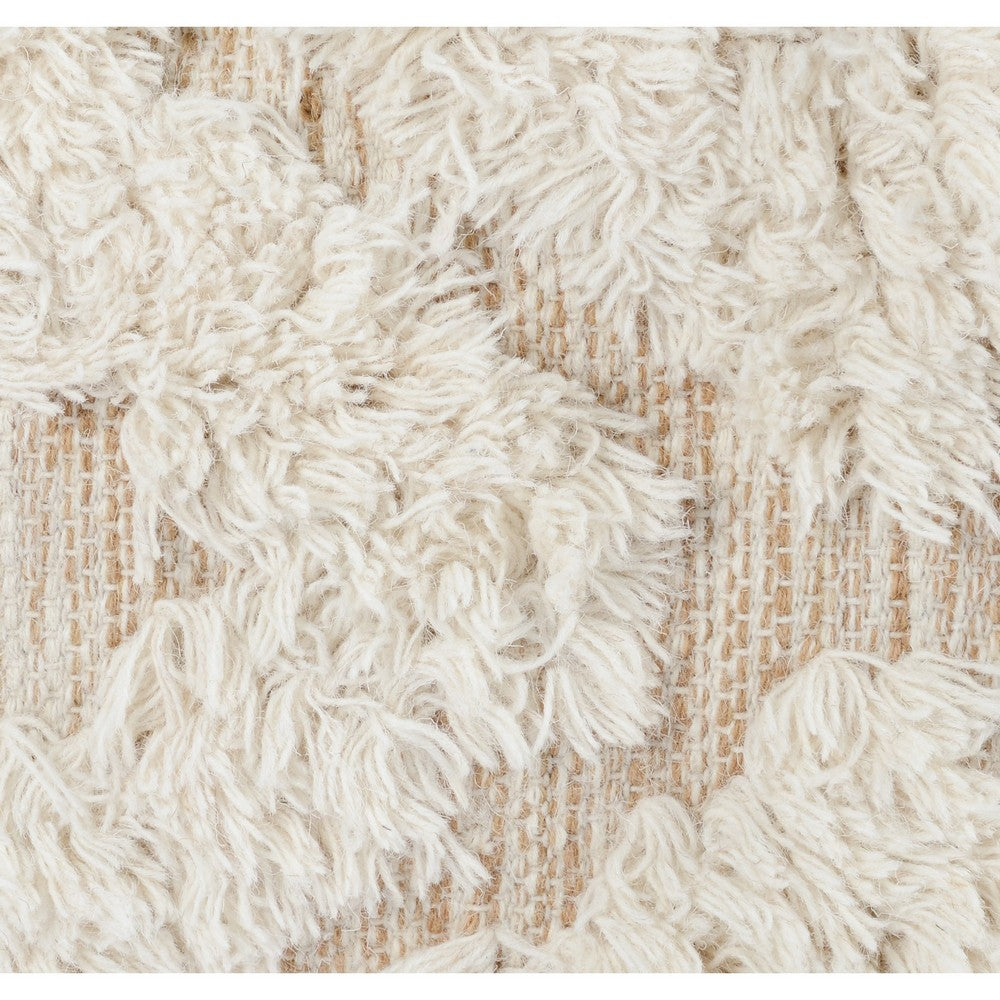 BENZARA 24 Inch Classic Wool Sqaure Pouf, Wide Design, Handwoven Texture, Beige - BM283649