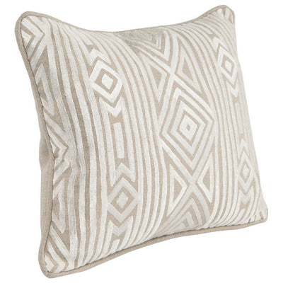 BENZARA 12 x 16 Square Linen Accent Throw Pillow, Tribal Accent, Piped Edges, Ivory - BM283664