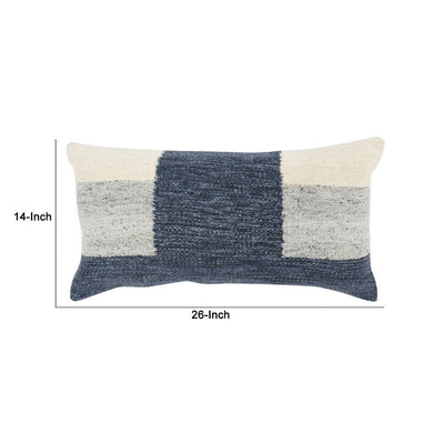 BENZARA 14 x 26 Lumbar Accent Throw Pillow, Color Block Pattern, Blue, Gray, White - BM283666