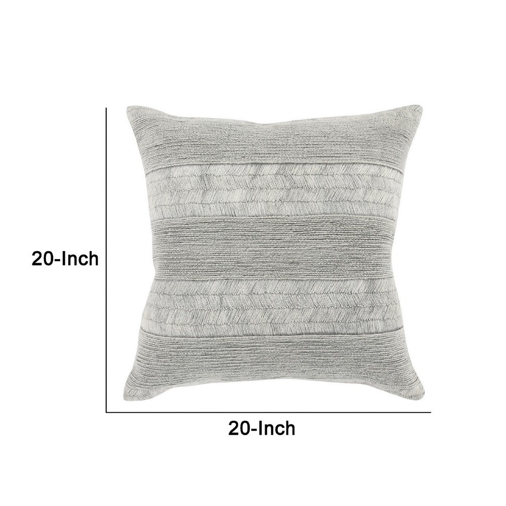 BENZARA 22 Inch Square Cotton Accent Throw Pillow, Embroidery, Stonewashed, Gray - BM283669