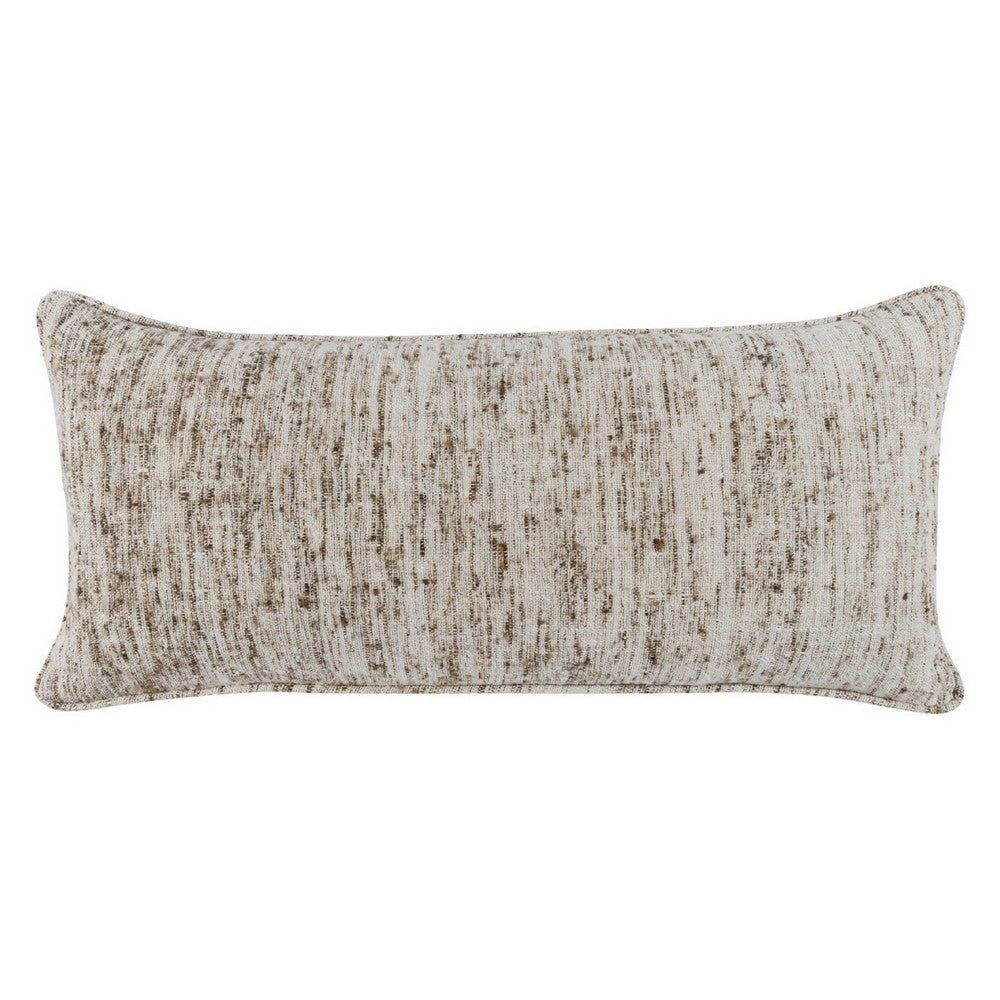 BENZARA 16 x 36 Accent Lumbar Throw Pillow, High Low Texture, Woven Fabric, Ivory - BM283681
