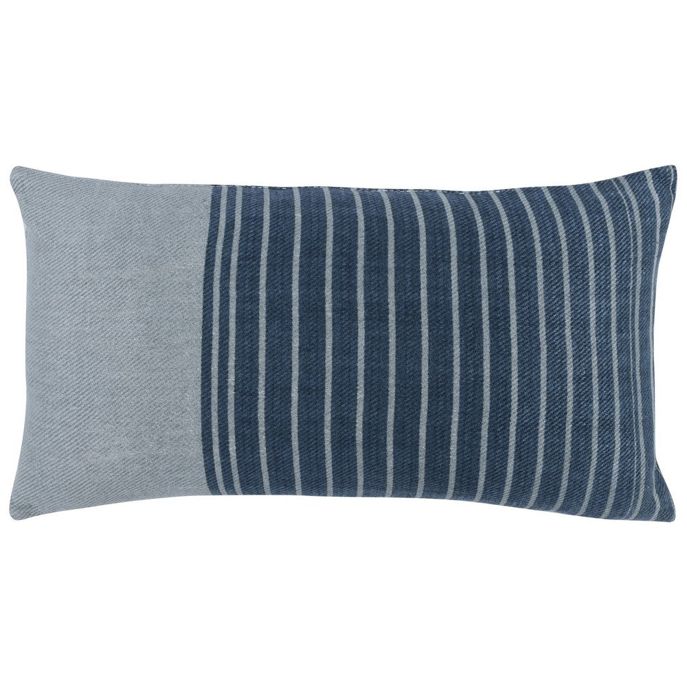 BENZARA 14 x 26 Linen Twill Accent Throw Pillow, Hand Printed Stripe Design, Gray - BM283685