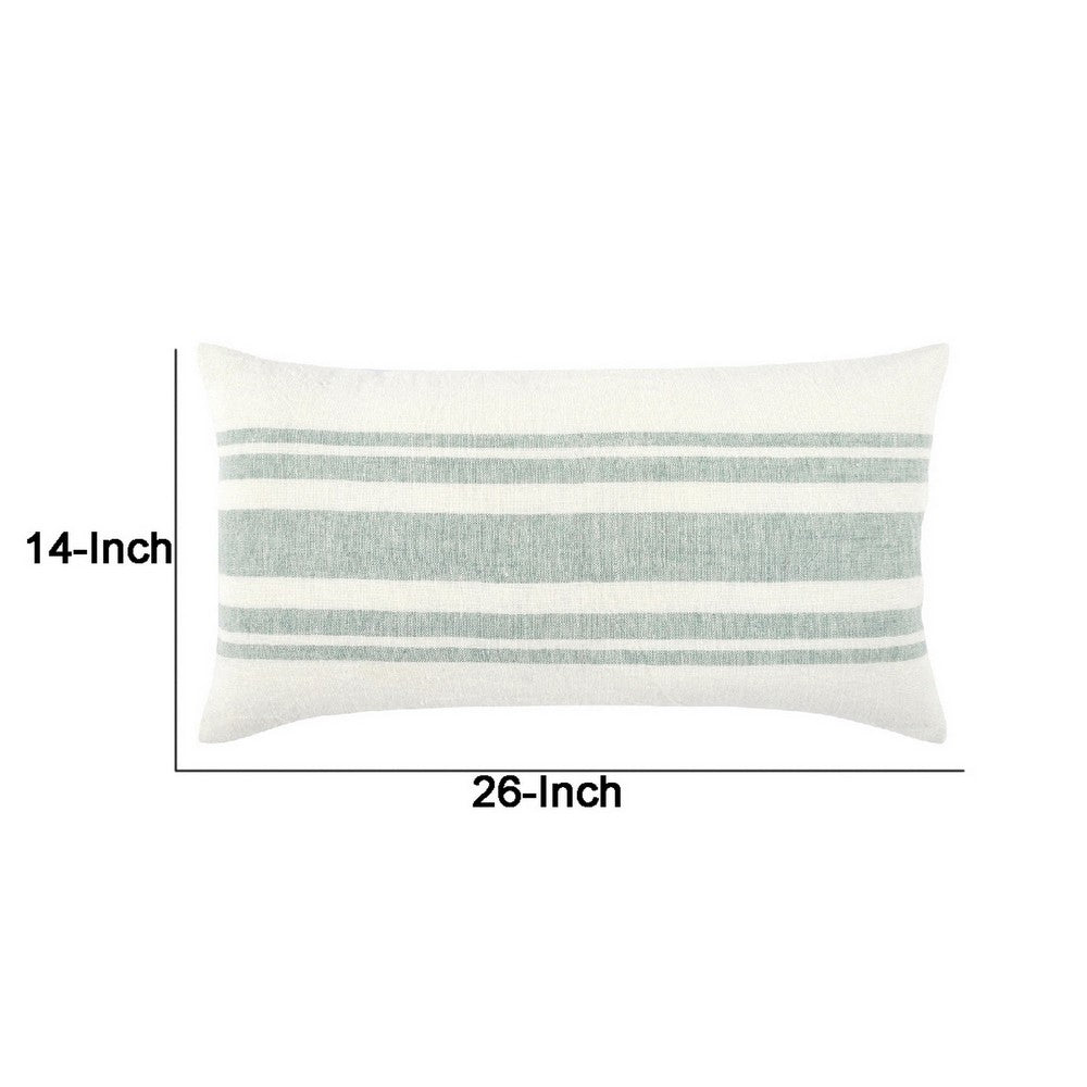 BENZARA 14 x 26 Accent Lumbar Throw Pillow, Stripe Design, Eucalyptus, White, Green - BM283688