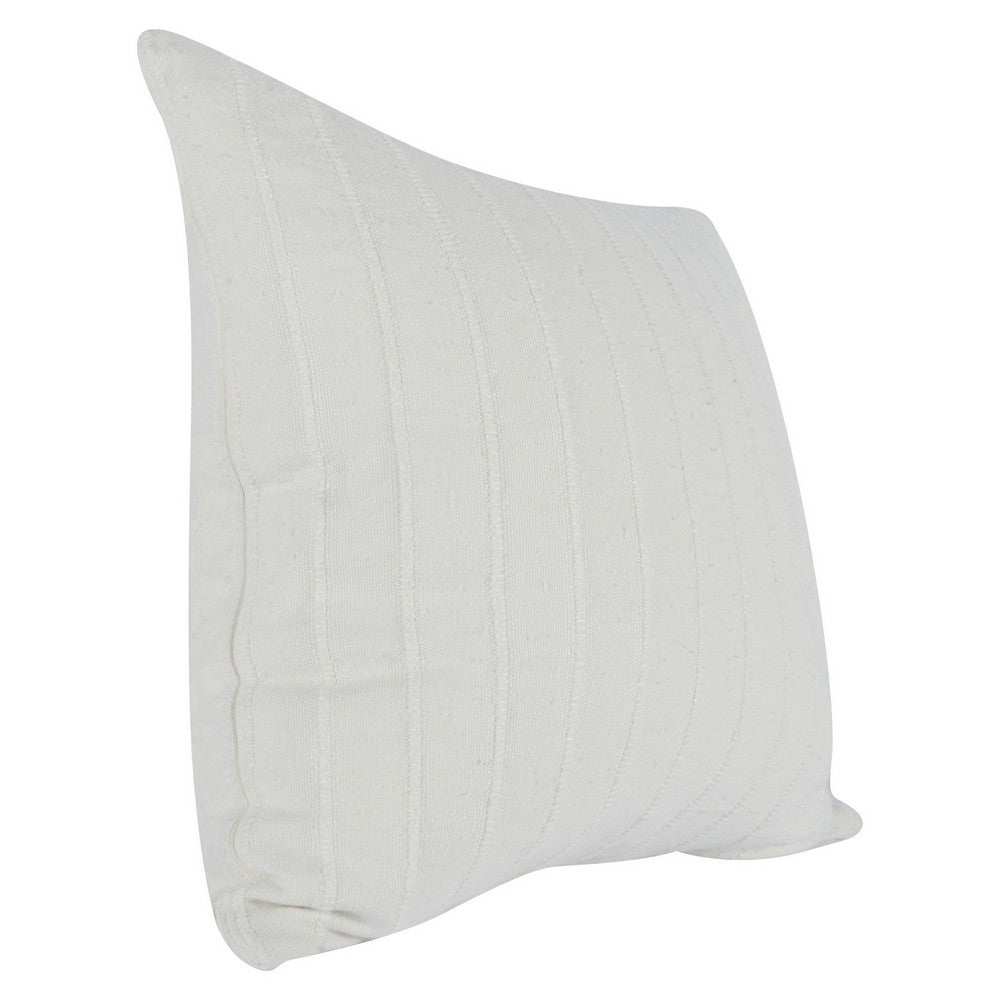 BENZARA Kai 22 x 22 Throw Pillow, Tonal Woven Stripes, Cotton Viscose Blend, White - BM283694