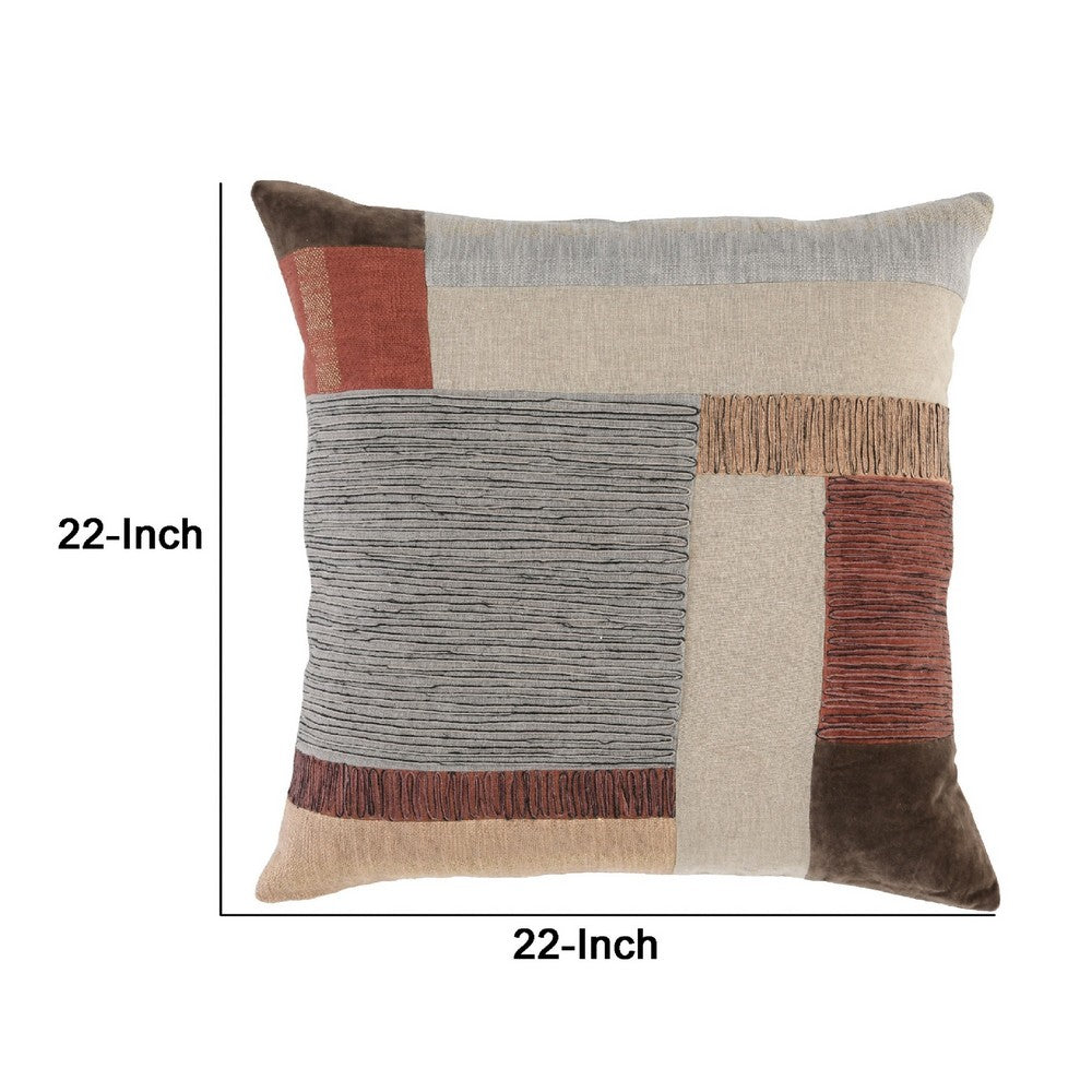 BENZARA 22 Inch Square Accent Throw Pillow, Modern Patchwork, Beige Multicolor - BM283705