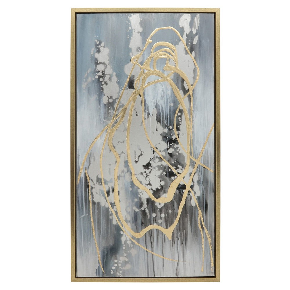 BENZARA 22 x 42 Canvas Wall Art, Abstract Luxury Paint Design, Set of 3, Gold, Gray - BM283743