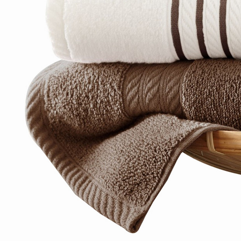 BENZARA Dana 6 Piece Soft Egyptian Cotton Towel Set, Striped Pattern, Brown White - BM284583