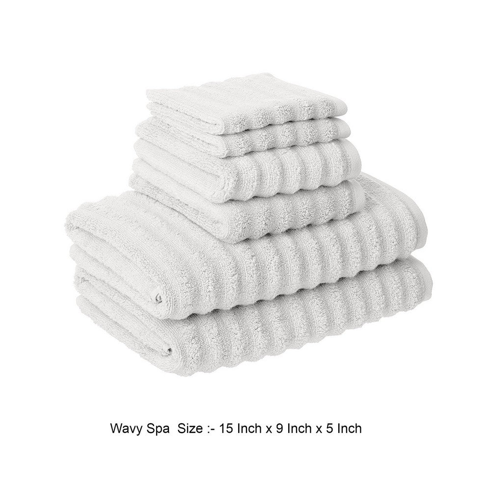 BENZARA Cora 6 Piece Soft Egyptian Cotton Towel Set, Classic Textured Design, White - BM284589