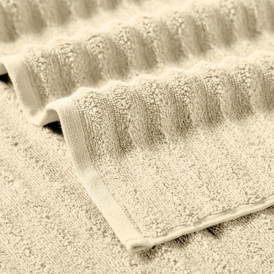 BENZARA Cora 6 Piece Soft Egyptian Cotton Towel Set, Classic Textured Design, Cream - BM284590