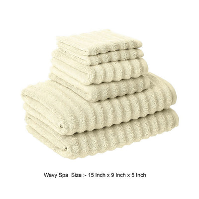 BENZARA Cora 6 Piece Soft Egyptian Cotton Towel Set, Classic Textured Design, Cream - BM284590